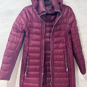 Michael Kors Deep Red Hooded Puffer Jacket